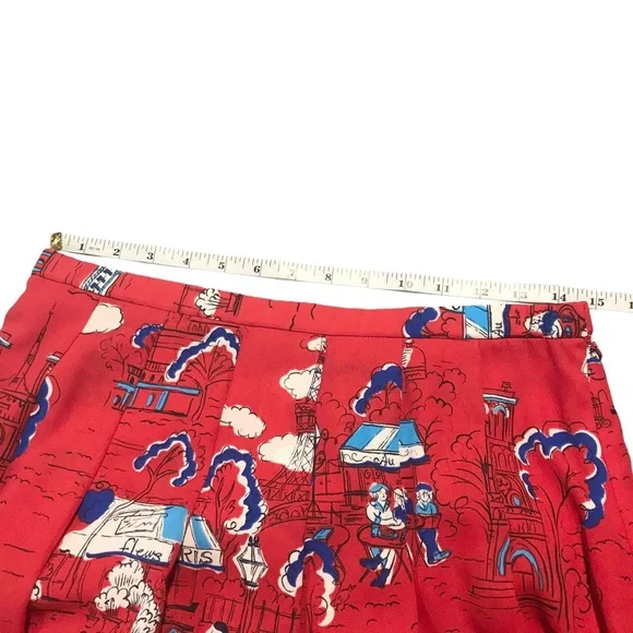 Unique Red Pendleton Print Pleated A-Line Skirt With Drawings of Paris Size 10 - Picture 10 of 14